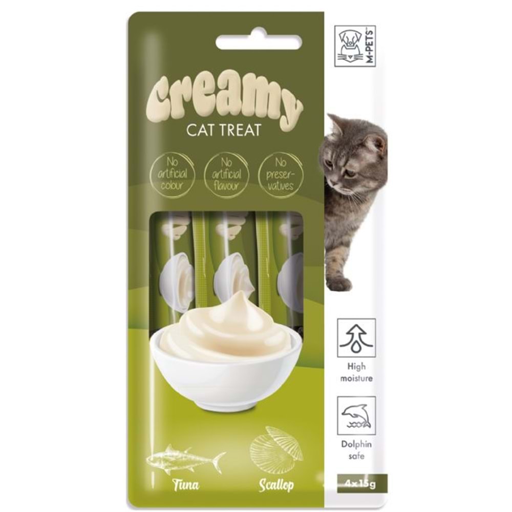 M-Pets Creamy Ton Balıklı Deniz Taraklı Kedi Ödülü 4X15Gr