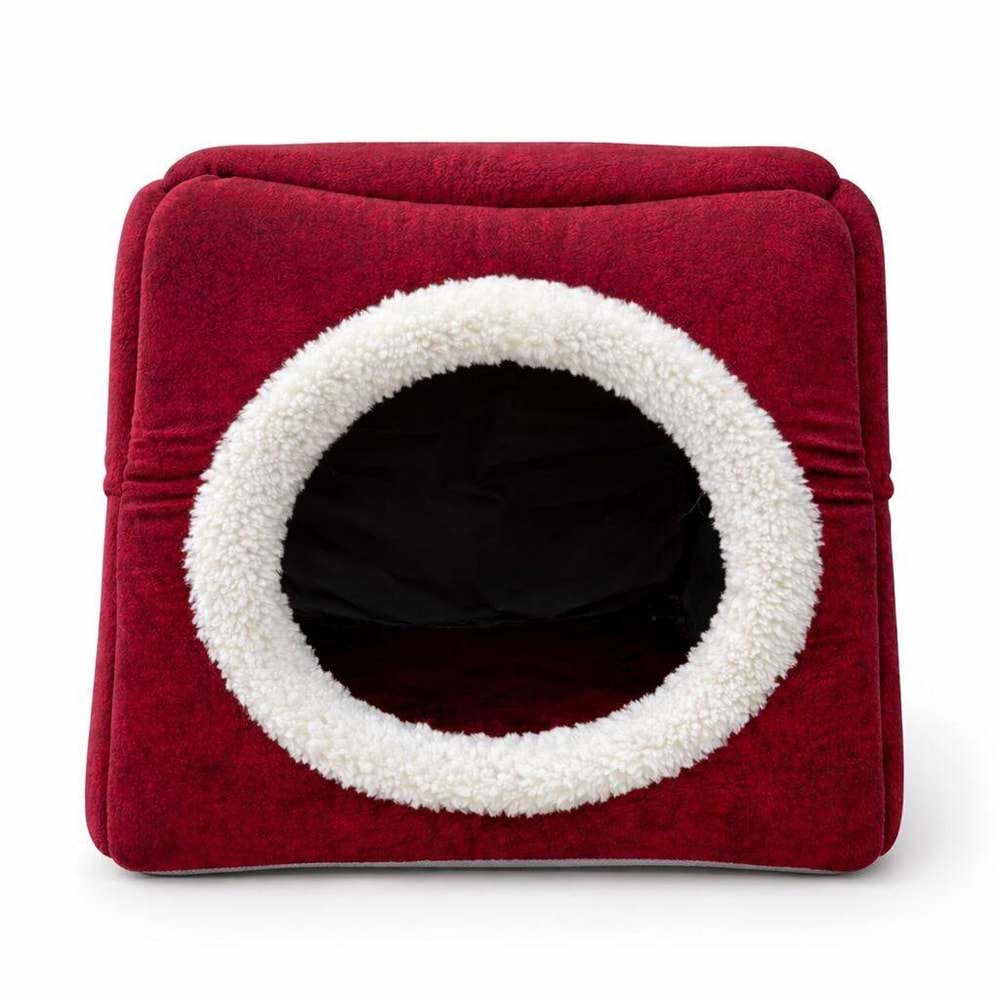 Üç Fonksiyonlu Peluş Yuva Kırmızı Yatak 42X42X40 Cm