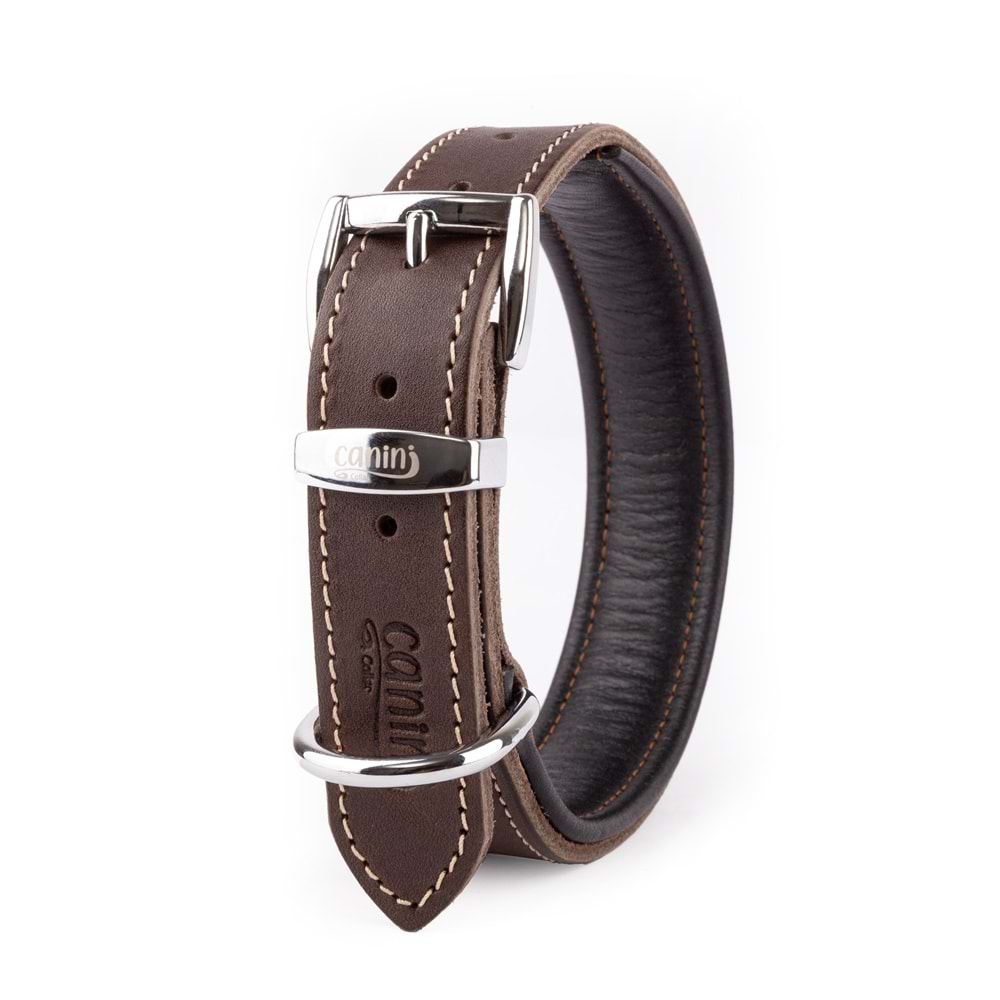 Canini Yağlı Deri Kahverengi Köpek Tasması 4 Cm 54-64 Cm Xl