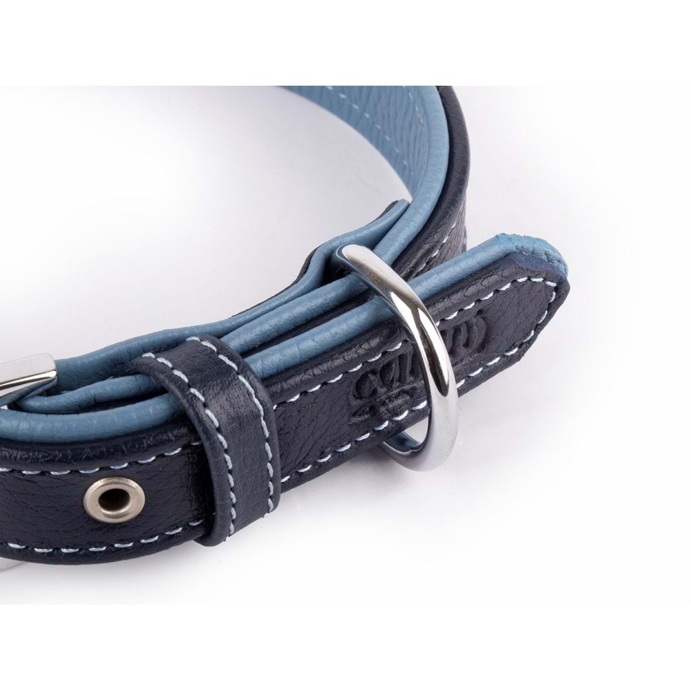 Canini Flotter Deri Lacivert-Turkuaz Köpek Tasması 2,5 Cm 22-30 Cm Xxs
