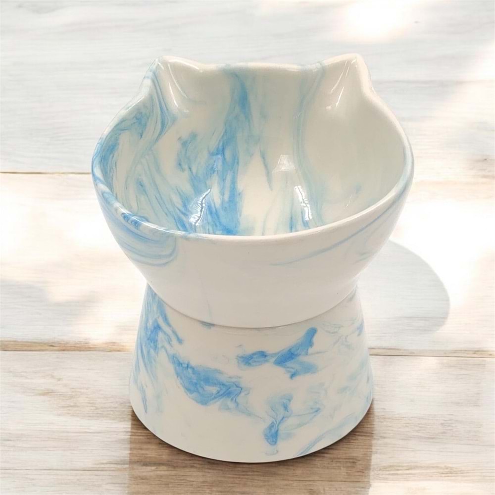 Ayaklı Seramik Kedi Figürlü Mama ve Su Kabı 350 ML