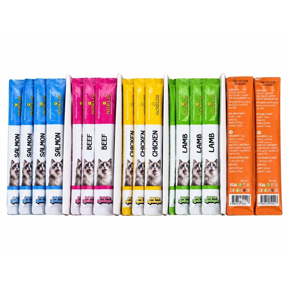 Nobılus Krema 100 lü Eco Paket 5 çeşit (Somon,Dana ETİ,Kuzu,Tavuk,Somonlu ve Balkabaklı)