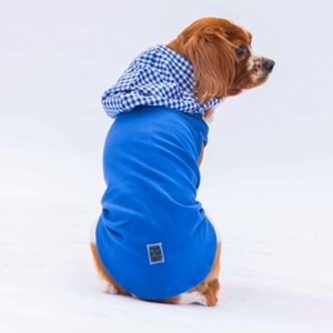 Mavi Gingham Kapşonlu Polo Tişört
