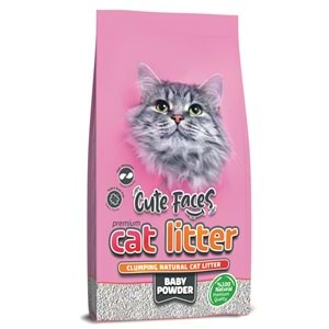 Cute Faces Pudra Kokulu Topaklanan İnce Taneli Kedi Kumu 10L.