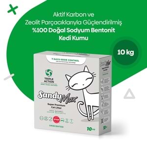Sandy Max Aktif Karbonlu Topaklanan Tozsuz Kedi Kumu 10Kg
