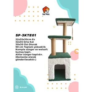 Üç Katlı Tırmalamalı Kedi Evi