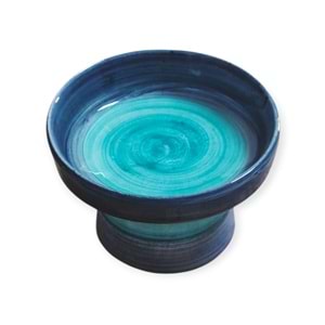 Fırça İzli Ayaklı Seramik Mama Ve Su Kabı Mavi