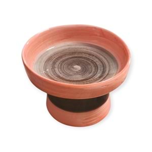 Fırça İzli Ayaklı Seramik Mama Ve Su Kabı Turuncu