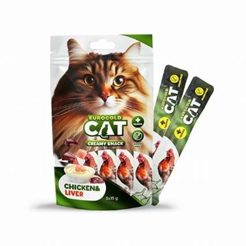 EuroGold Cat Sıvı Kedi Ödülü Tavuk - Ciğer 5x15Gr