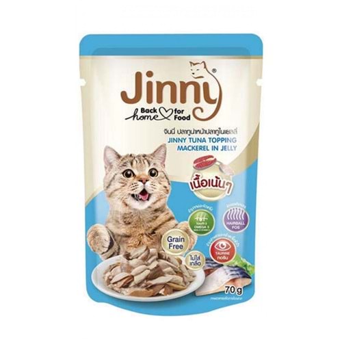Jinny Tahılsız Kedi Yaş Maması Ton Balıklı Uskumrulu Gravy 70 Gr