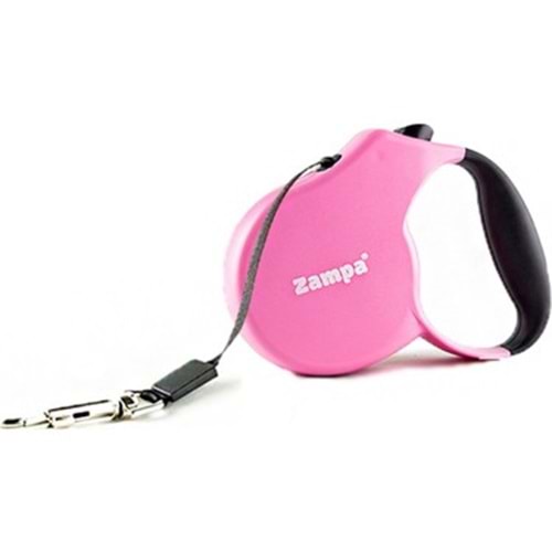 Zampa Loja Şerit Otomatik Köpek Gezdirme Tasması, 5m, L Pink