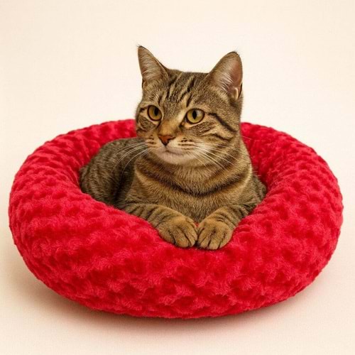 Simit Yatak Peluş Kırmızı 55X55Cm