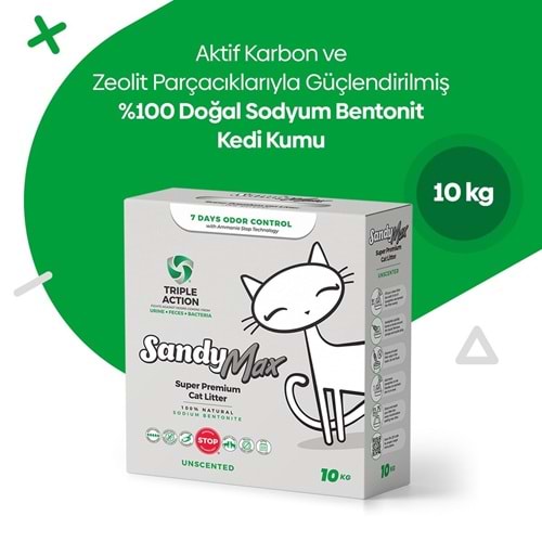 Sandy Max Aktif Karbonlu Topaklanan Tozsuz Kedi Kumu 10Kg