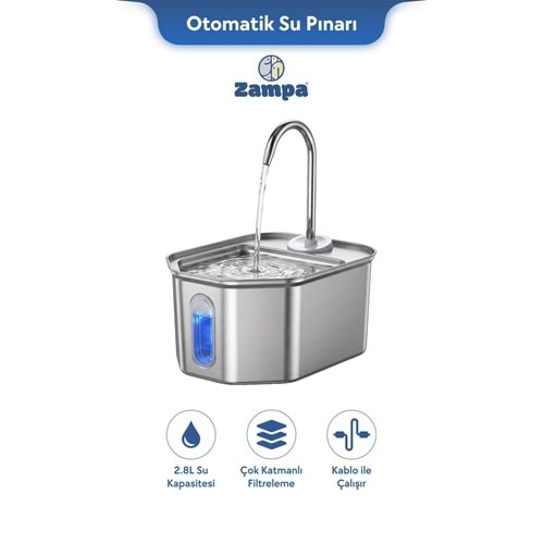 Zampa Altıgen Paslanmaz Çelik Pet Otomatik Su Pınarı