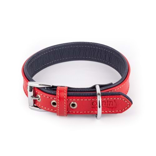 Canini Flotter Deri Kırmızı-Lacivert Köpek Tasması 3 Cm 47-56 Cm L