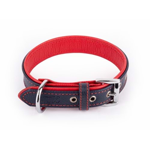Canini Flotter Deri Lacivert-Kırmızı Köpek Tasması 2,5 Cm 29-37 Cm Xs