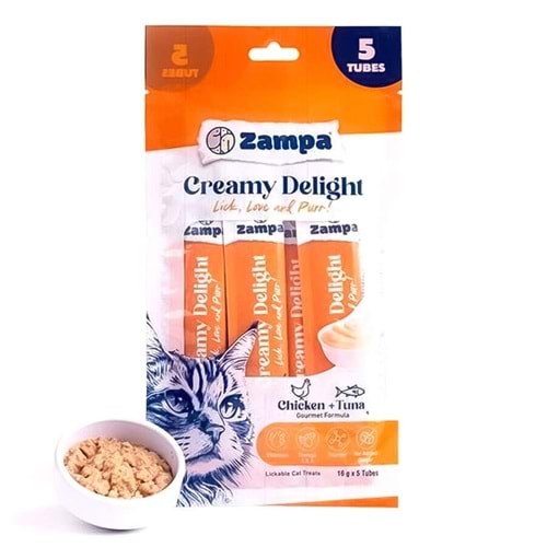 Zampa Creamy Delight Tavuklu & Tuna Balıklı Kedi Krema Ödül Maması - 16 Gr X 5