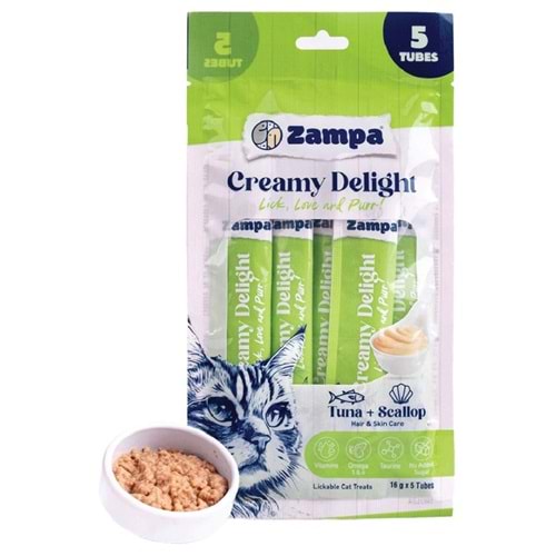 Zampa Creamy Delight Ton Balıklı & Deniz Taraklı Kedi Krema Ödül Maması - 16 Gr X 5