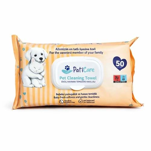 Paticare Evcil Hayvan Temizleme Havlusu 50'Li