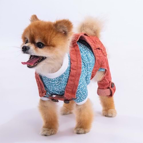 23923 Kırmızı 2'li Denim Salopet Set