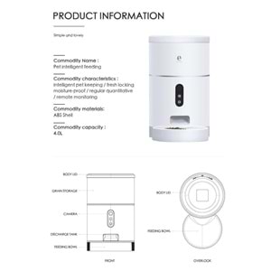 ELS Pet Kameralı Otomatik Kedi&Köpek Mama Kabı, 4lt