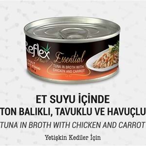 Reflex Plus+ Essential Et Suyu İçinde Ton Balıklı & Havuçlu Yetişkin Kedi Konservesi 70Gr