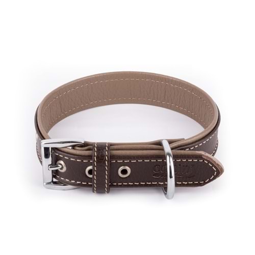 Canini Flotter Deri Bej - Kahverengi Köpek Tasması 3 Cm 47-56 Cm L