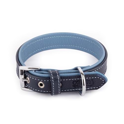 Canini Flotter Deri Lacivert-Turkuaz Köpek Tasması 2,5 Cm 32-41 Cm S