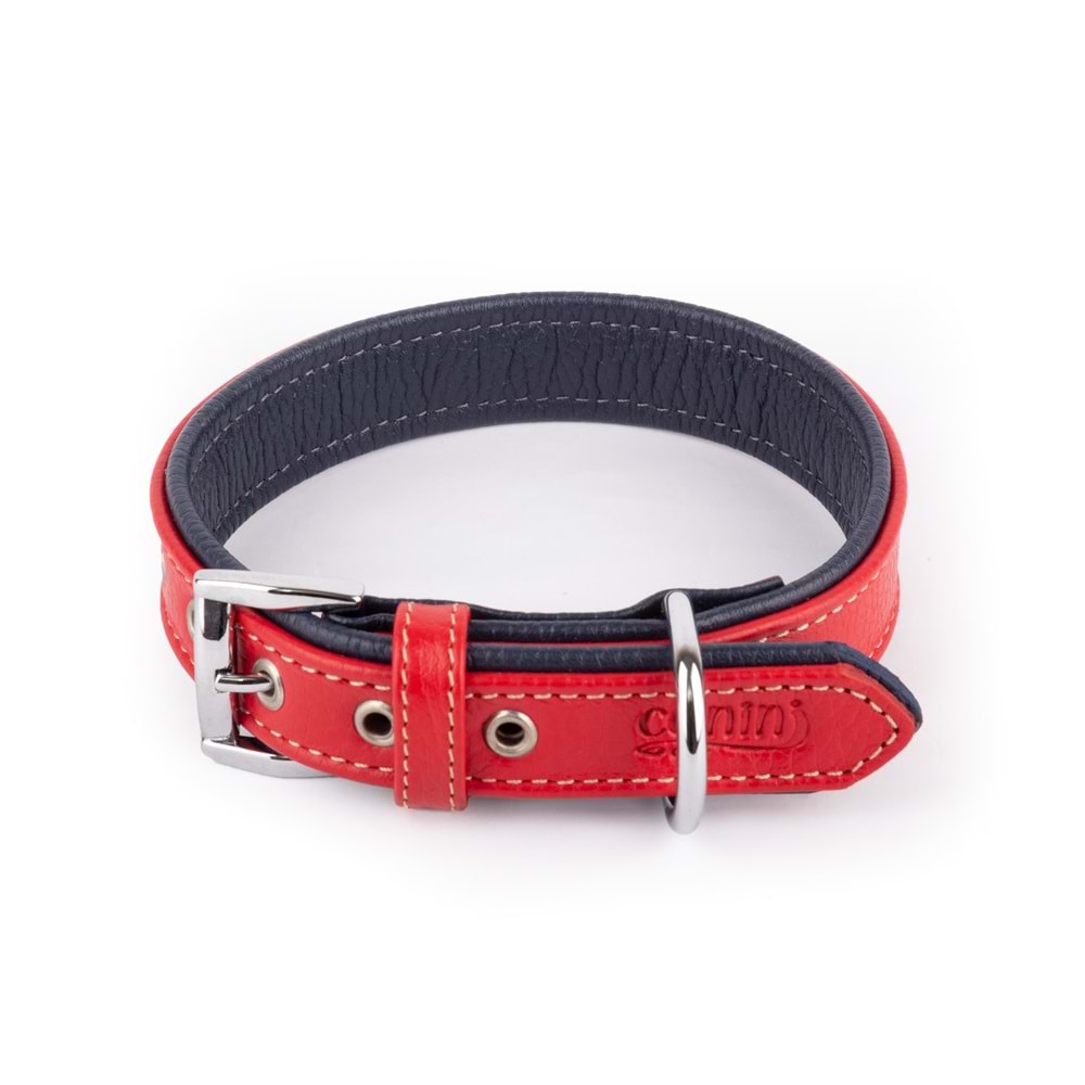 Canini Flotter Deri Kırmızı-Lacivert Köpek Tasması 2,5 Cm 32-41 Cm S