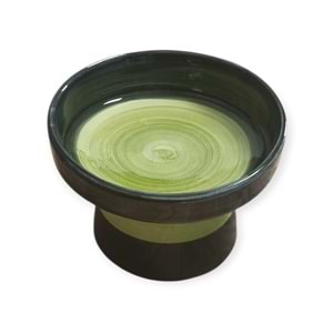 Fırça İzli Ayaklı Seramik Mama ve Su Kabı Yeşil