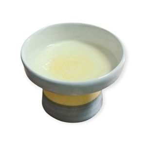 Fırça İzli Ayaklı Seramik Mama ve Su Kabı Sarı