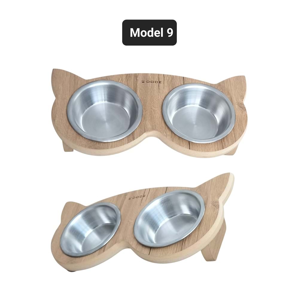 Ahşap Standlı İkili Mama Kabı Baykuş Model