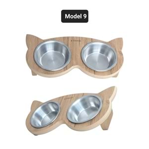 Ahşap Standlı İkili Mama Kabı Baykuş Model