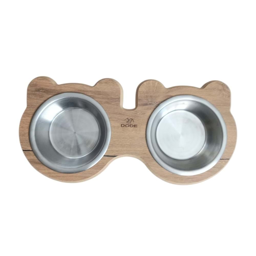 Ahşap Standlı İkili Mama Kabı Panda Model