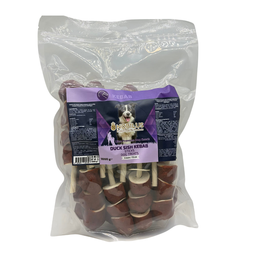 Nobilus Ördek Şiş Kebap Çubukları köpek ödül maması 5 inç / 13 cm 1 Kg