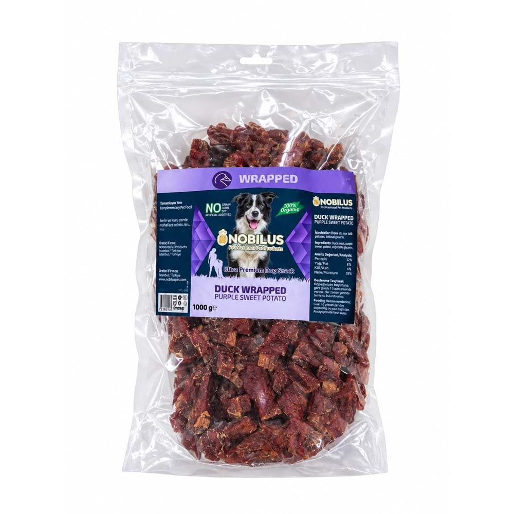 Nobilus Ördek Sargılı Mor Tatlı Patates Köpek Ödül maması 7 cm 1 Kg