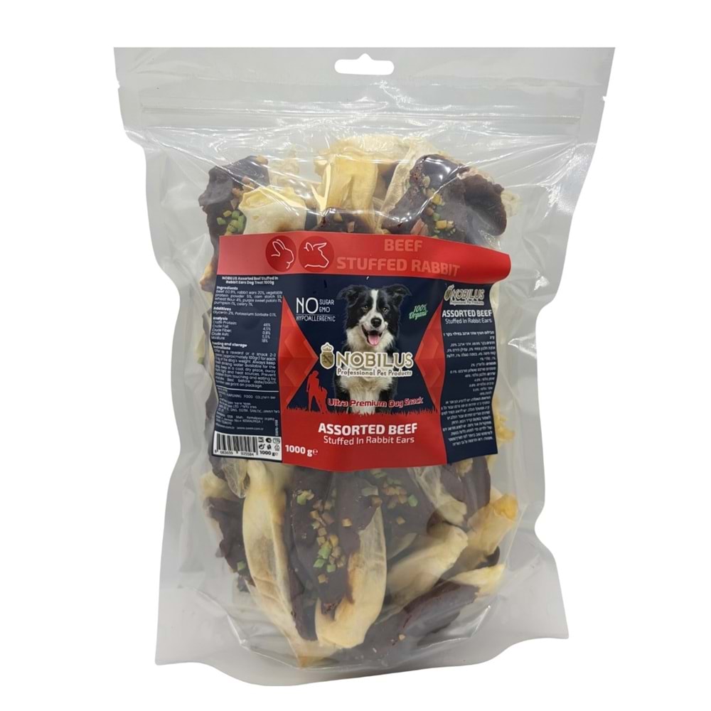 Nobilus Sığır Eti Dolgulu Tavşan Kulağıı Köpek Ödül maması 10cm 1 Kg